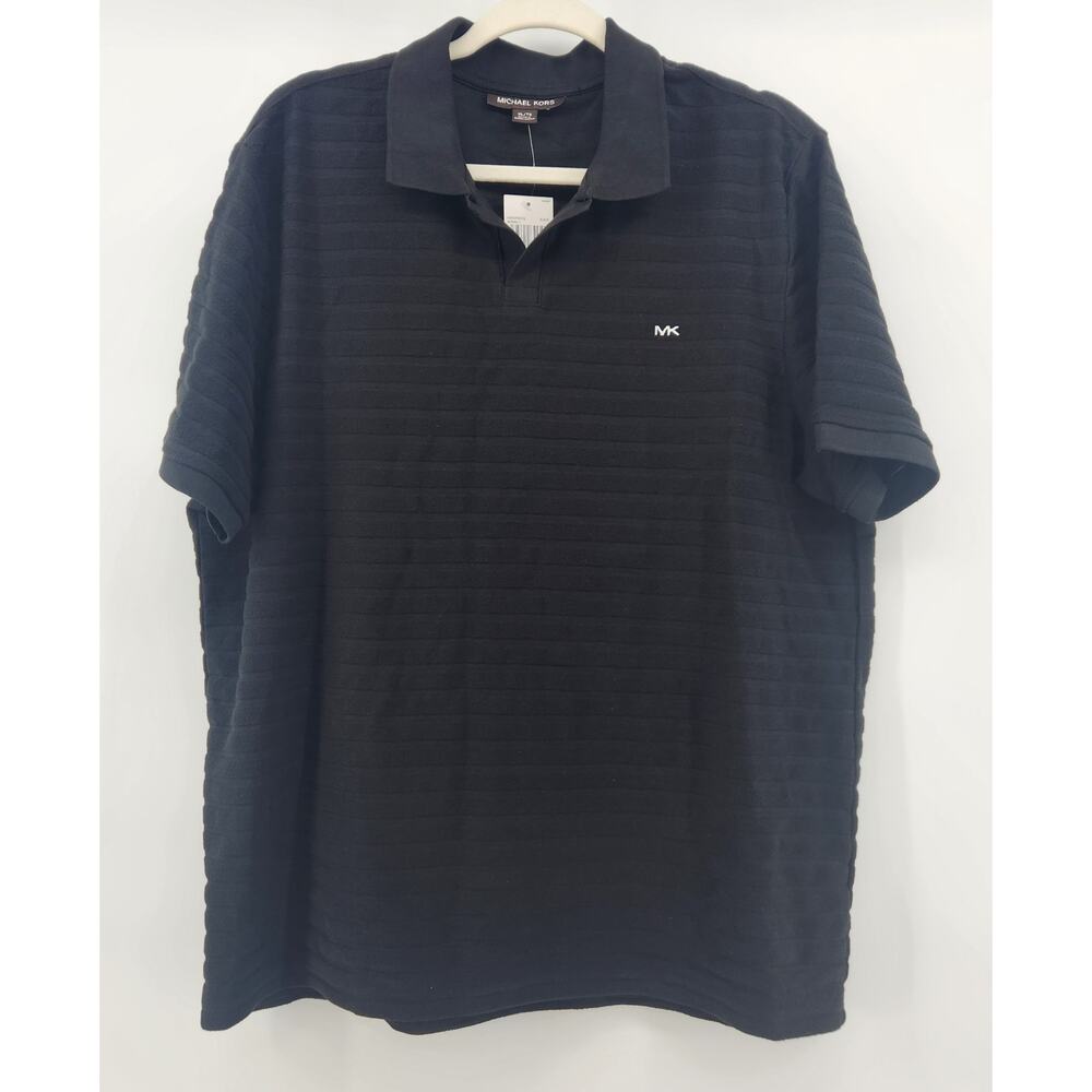 Michael Kors NWT Men's Size XL MK Logo Textured‎ Polo Shirt" Black MSRP$98.00